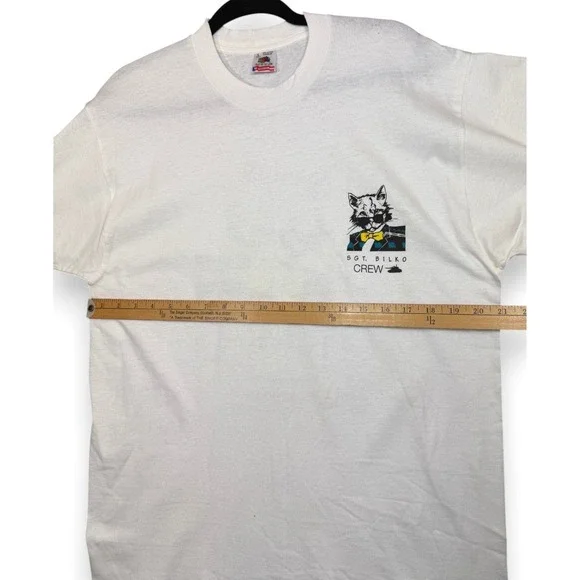 Vintage 1990 Tomkats Catering T Shirt L White Sgt Bilko Film Crew Promo Cat - Picture 10 of 14